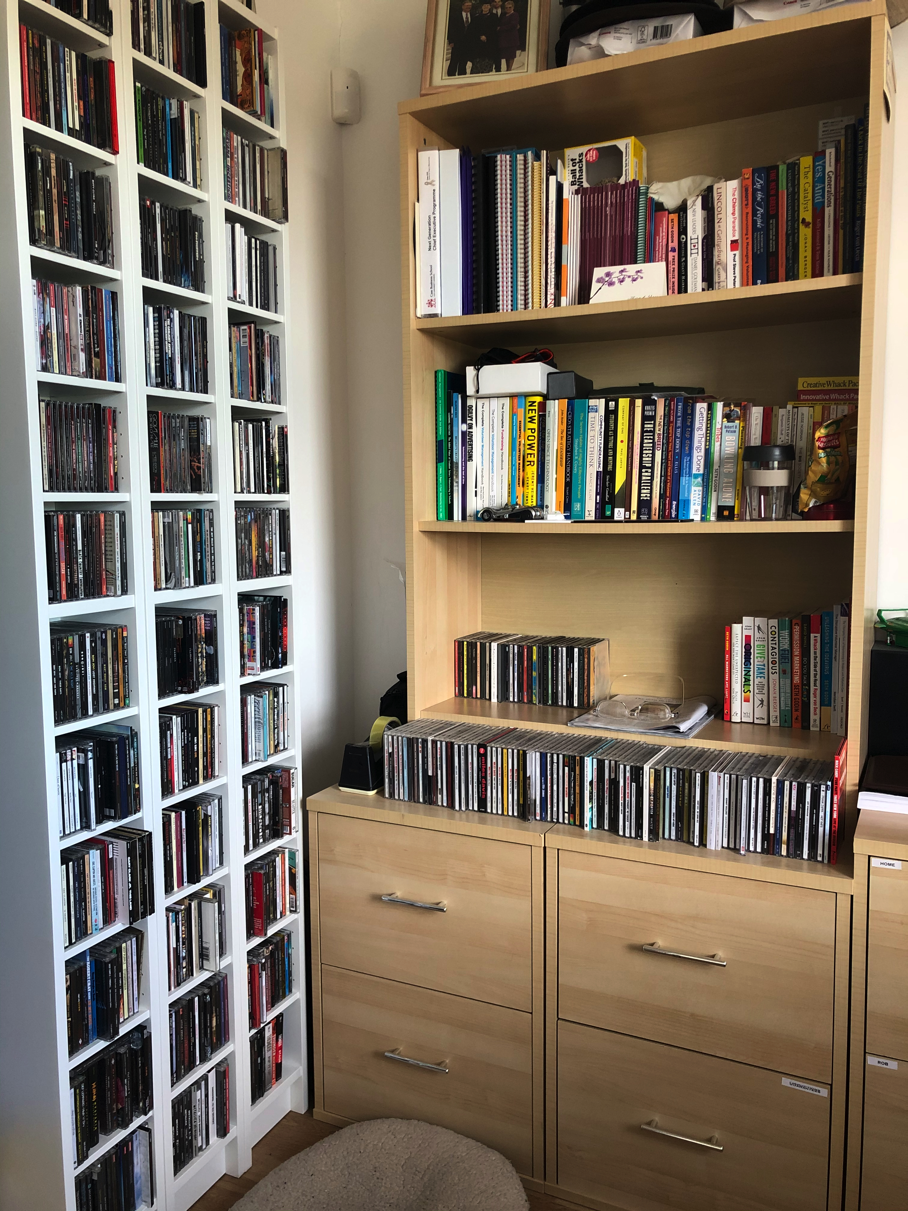 Office books and filing share space with my CDs